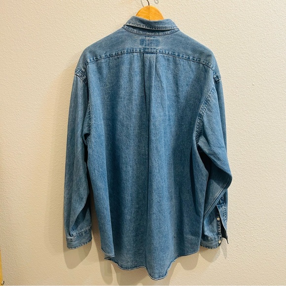 Ralph Lauren 90s vintage stone washed blue long sleeve vet button down Big Shirt - Picture 10 of 12